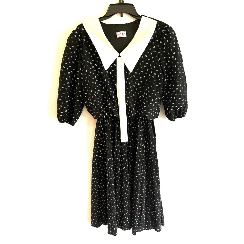 Vtg MsLea 80's Midi Dress Black Size 16 Wednesday Adams Gothic Retro 40's style
